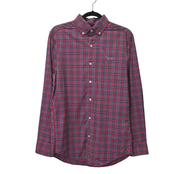 Vineyard Vines Red Blue Long Sleeve Button Down Whale Shirt Mens XS - Picture 1 of 7